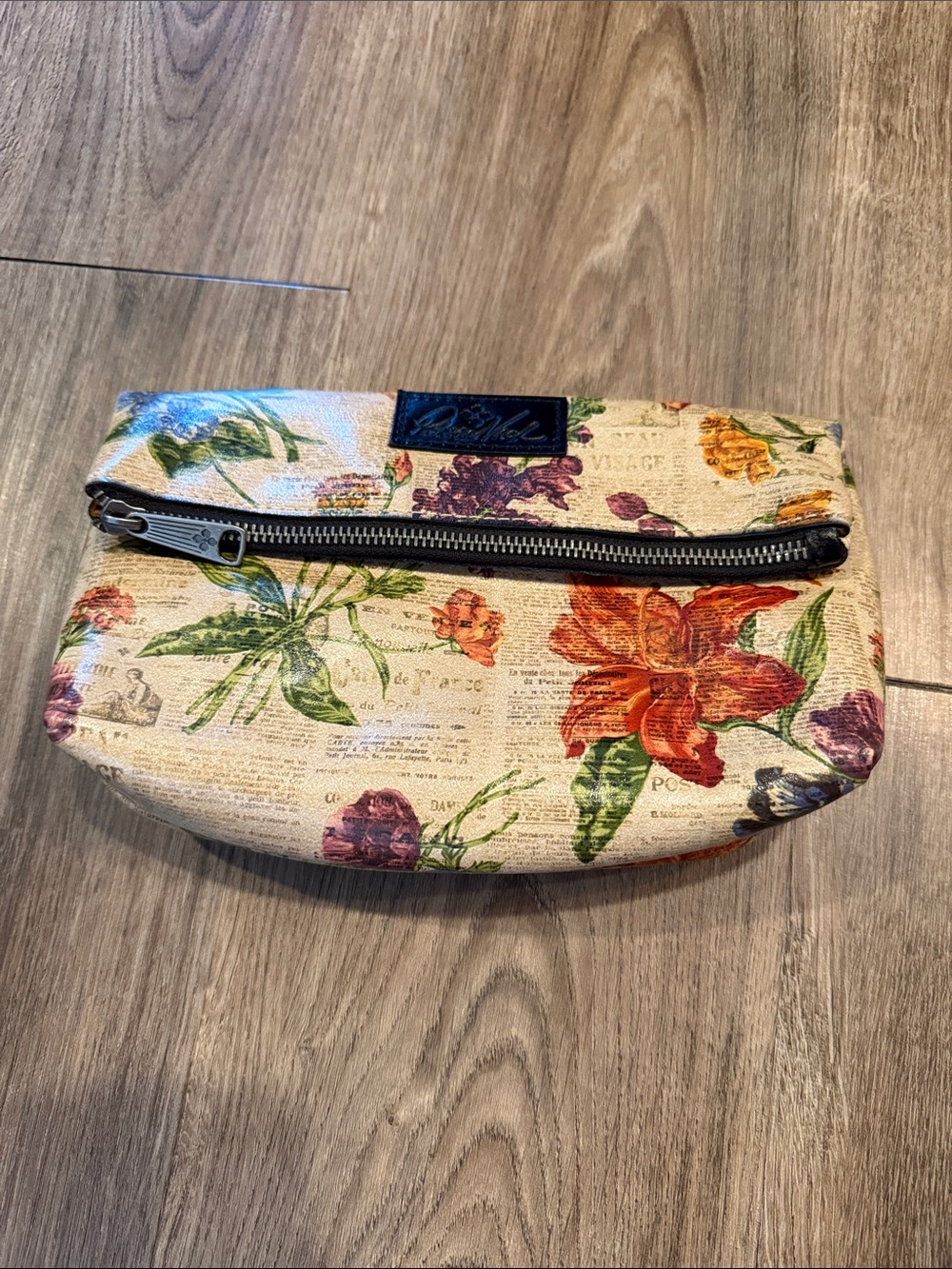 Patricia Nash Valerie Leather Fold Over Clutch in Floral Newspaper Print